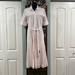 Ralph Lauren, white, and pink stripes, wrong button up dress. Size 10.